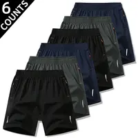 6-piece set, men's zipper pocket thin breathable quick drying fabric shorts, summer ice silk beach shorts, ice fast drying sports and leisure pants, basketball shorts, reflective strip design, men's wear, plain pants, suitable for running and fitness,fath