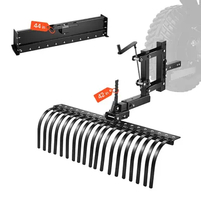 【fathersdaygift】VEVOR 42 in Tow Behind Landscape Rake,3-Point Lawn Rock Rake with Blade & Lift LeverFit Category 1 ATVs UTVs Lawn TractorsHeavy Duty Dethatcher Rake for Debris Leaves Thatch, Tool Kit, Durable Gardening Tools