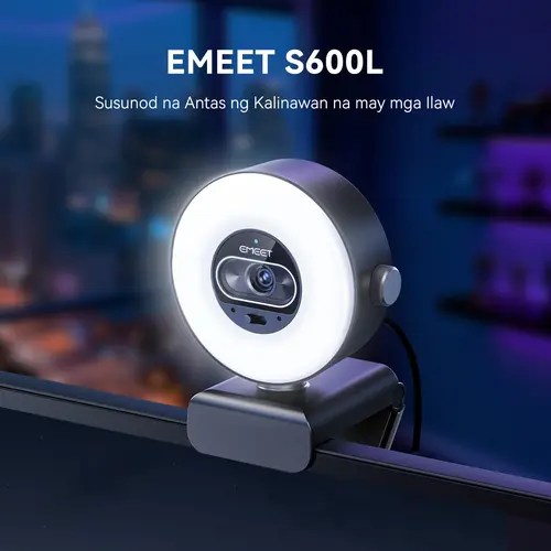 EMEET S600L 4K Streaming Webcam with Built-in Ring Light for PC, Laptop, for Switch2 & Xbox-compatible consoles, 1080p@60fps, Fast AutoFocus, Plug & Play USB Webcam with Privacy Cover, Game-Changer for Streaming & TikTokShopSpringGlowUp, SummerVibes tikto