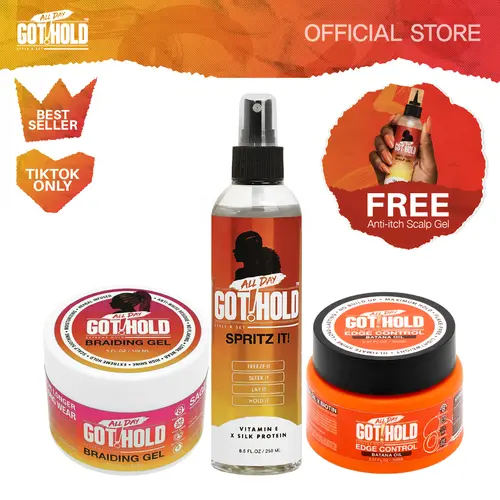 ALL DAY GOT HOLD Braiding Gel & Edge Control Bundle | Strong Hold Braids, Sleek Edges + Anti Itch Scalp Gel Free Gift | hairspray | styling gel | hair gloss gel spray 4c hair styling gel Hair
