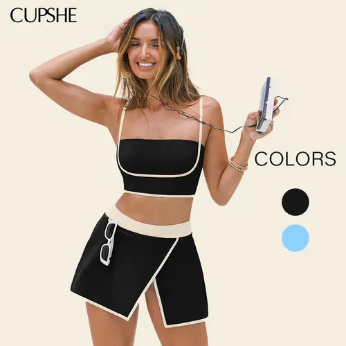 CUPSHE High Waisted Bikini Set With Pockets - Tummy Control Two Piece Swimsuit | Functional High Rise Bottoms For Vacation Essentials Tankini Tops High Rise Swimwear Bathing suit #DealsForYouDays