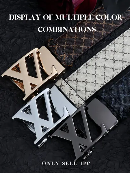 Business Casual Letter Metal Buckle Belt, Durable Belts Wrinkle‑Resistant Strap with Automatic Alloy Buckle, Printed Textured Belt, Essential Commuter Accessory, Waistband Buckle