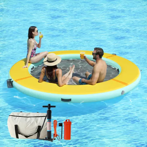 [DealsForYouDays][Summerwins] AMERLIFE Hexagon/Circle/Triangle 8FT/10FT/12FT Inflatable Water Hammock for Adults, Fun for Toddler & Kids Ages 3+, Floating Raft Dock Platform with Mesh, Heavy Duty Water Float Dock for Lake Beach Party