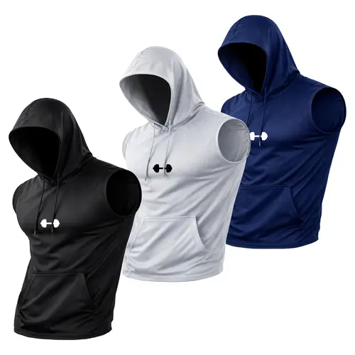 3-Pack Men’s Quick-Dry Cooling Hooded Sleeveless Tops — Fabric is water-washable, wrinkle-resistant, and resists deformation; basic versatile fit suitable for various occasions—streetwear, outdoor morning runs, and casual layering at home.,summerwins,fath