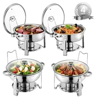 【DealsForYouDays】VEVOR Chafing Dish Buffet Set,  , 5 Qt 4 Pack, Stainless Steel Chafer with 4 Full Size Pan, Round Catering Warmer Server with Glass Lid Water Pan Folding Stand Fuel Holder, for Wedding Party Banquet
