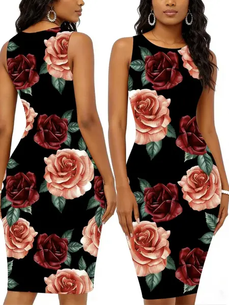 Spring Summer New Fashion Women's Sleeveless Bodycon Printed Dress, Stylish Casual Wear, Perfect for Daily, Casual Dresses
