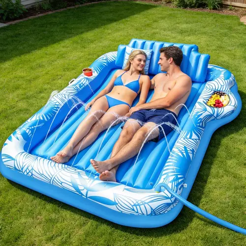 XL Inflatable Tanning Pool Lounge Float With Sprinkler Cup Holder, 83" x 60" Extra Large Pool Floats Adult with Pillow, 4 in 1 Suntan Tub Raft Floatie, Sunbathing Bed Lounge for Water Blow Up Kids Ball Pit Party Gifts, inflatable Sofa Summervibes,campinge