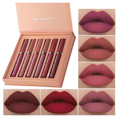 Handaiyan 6-Piece Matte Liquid Lipstick Set, Long-Lasting Waterproof Lip Stains, Non-Stick Nude Cosmetic Makeup for Women