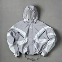 Y2K Futuristic Techwear Jacket | Grey & White Aesthetic Windbreaker SpringStatements