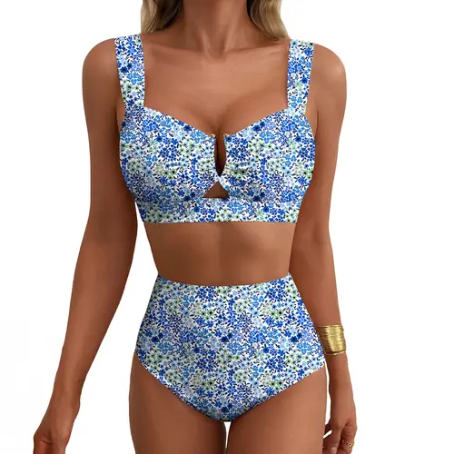 Aleumdr Women's 2 Piece U Wire Cutout Bikini Sets Floral Print High Waisted Swimsuit 2026 Summer Beach Swim Bathing Suit SwimWeek Vacationoutfits Summerstyle