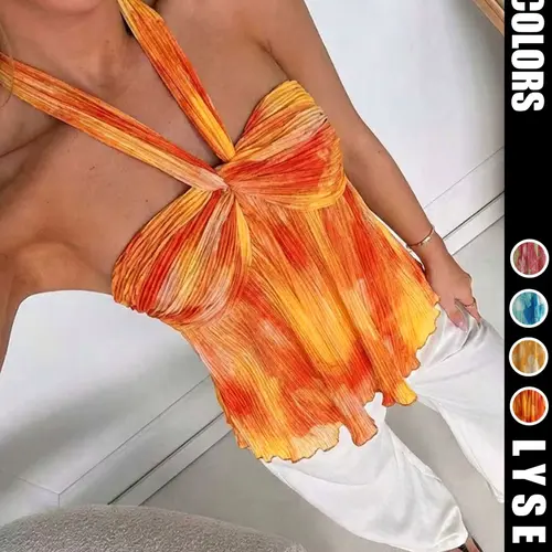 Women's Summer Sexy Vacation Gradient Color Backless Halter Neck Fit Top, Stylish Chic Ruched Design, Perfect for Casual Wear