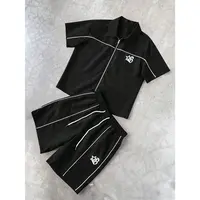DealsForYouDays 2pcs Star Print Short Sleeve Zipper Front Shirt & Shorts Summer Streetwear Outfits