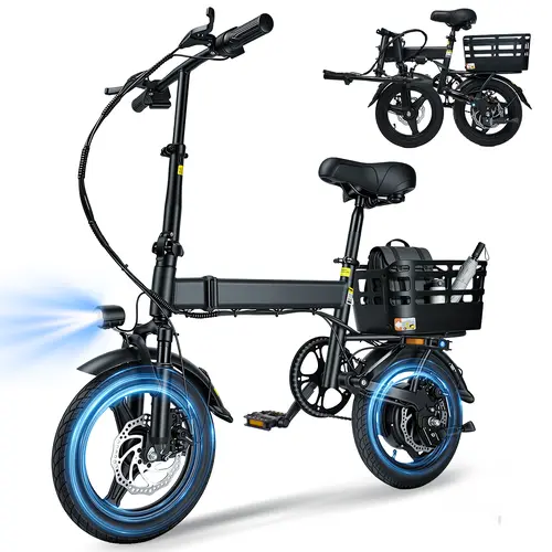 14'' Folding Mini E-Bike - 500W Motor Bikes, 36V 12Ah Battery, 20mph Top Speed, 30+ Mi Range, Adjustable Handlebar & Seat, 3 Riding Modes, Energy-Saving Leisure Cycling Vehicle