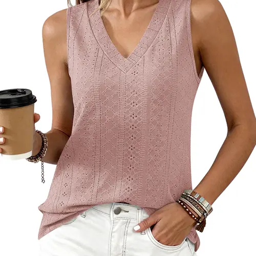 BTFBM Womens Tank Tops 2026 Summer Eyelet Crossed V Neck Sleeveless Casual Loose Fit Basic Spring Top Vacation Outfits