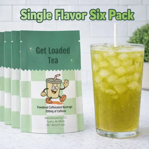 6 Pack Single Flavor Loaded Tea | 32oz Caffeinated Flavored Hydration Powder Beverage Mix | Made in USA | Easy to Mix