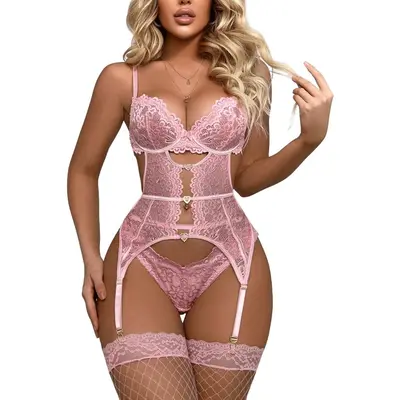 Women's Elegant Sheer Underwire Lingerie Set - Floral Lace Bra, Thongs, Chemise, Bodysuit for Women, Babydolls, Garter, Fishnet Stockings, Tights, Stylish Sports & Outdoor Protective Gear Accessory, Intimate Gift