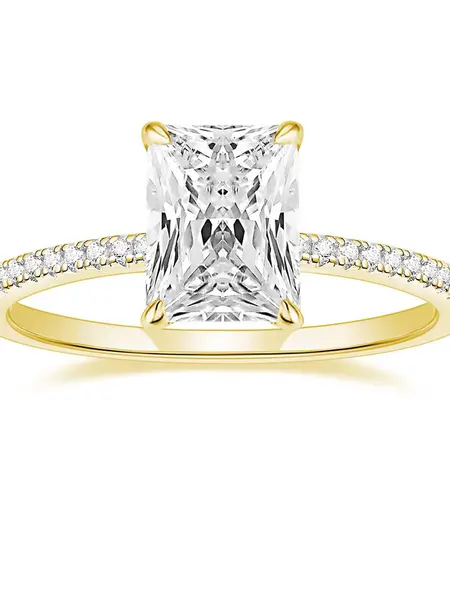 EAMTI 14K Gold Plated Engagement Rings 3CT Radiant Cut Solitaire Cubic Zirconia CZ Wedding Promise Rings for Her Wedding Bands for Women