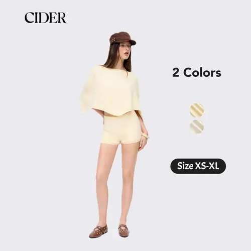 Cider 2-Piece Set Knit Boat Neck Cloak Top & Lettuce Trim Shorts Set Casual Womenswear