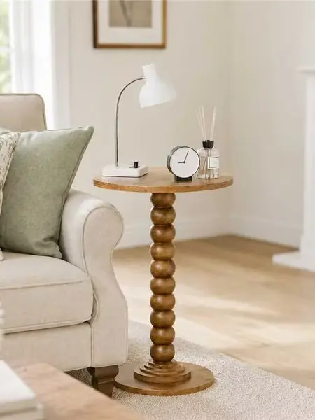 【Summer Sale】Round Side Table - Solid Wood Leg Small Drink Table for Living Room Bedroom Office