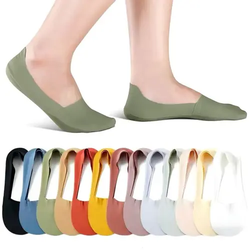 10-Pair Pack Women's Solid-Color Sheer Invisible Socks - Breathable, Comfortable, and Sweat-Wicking Ultra-Thin Low-Cut for Spring and Summer Ice-Silk Texture Essential Everyday Casual Staple Ballet Basic