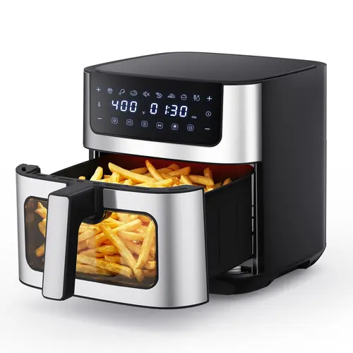 Sweetcrispy 6.34QT Air Fryer with Window 8 Food Presets 400°F Max Heat 90-Min Timer Nonstick Dishwasher-Safe Basket for Air Fry Roast Reheat Bake Stainless Steel