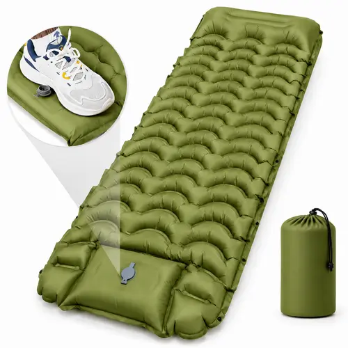 Hikenture Inflatable Sleeping pad with Foot Pump, Extra Thick 5 Inch Camping Pad, Ultralight Camping Mat with Pillow,camping essentials,camping cot,camping gear,sleeping bag for camping,Compact for Camping,Backpacking,Hiking