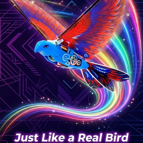 EFFUN Bionic RC Flying Bird Pro Edition Toy - RC Airplane Trainer with 6-Axis Gyro Stabilizer, 2.4GHz Remote Control, Anti-Collision Material, Precision Wing Action, USB Fast Charging, Blue & Red, Cool Gift for Kids Ages 8+