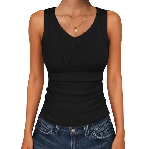 ANRABESS Tank Tops for Women V Neck Ribbed Knit Slim Fitted Sleeveless Tee – 2026 Summer Casual Basic Tanks