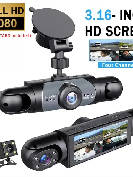 4 Channel Car Dash Cam 1080P HD DVR Night Vision Parking Mode 3.16" Screen Front Rear Left Right Cameras Dashcam (NO SD Card Included)