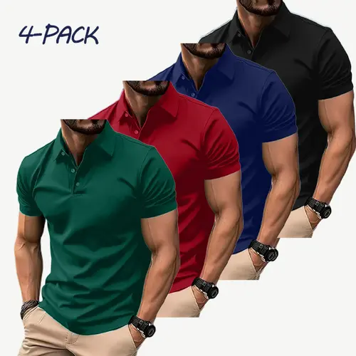 Men's 4-Pack Multicolor Polo Shirts Polyester Fabric Short Sleeve Slim Fit Casual Business Wear Fashion Menswear