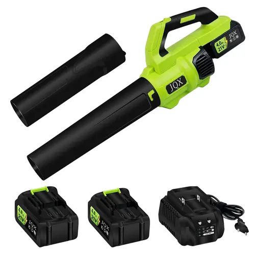 JQX Cordless Electric Leaf Blower / Snow Blower, 21V 4000mAh Battery, Quick Charger, Turbo Dual-Speed Motor, 2 Gear Speed, Ergonomic Design, Efficient for Cleaning Leaves, Snow and Dust