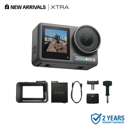 Xtra Edge Action Camera, 1/1.3" Sensor & 4K Cinematic Video, Hyper Stabilization, Waterproof Camera to 52 Ft, 3-Hour Battery, Universal Quick Mount, Vlogging Camera for Adventure Photography