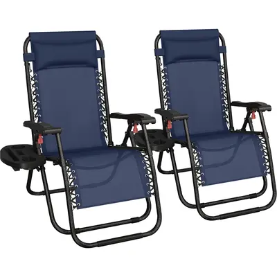 Costoffs Set of 2 Heavy-Duty 26in Zero Gravity Chairs, Foldable Outdoor Patio Recliners with Adjustable Headrest & Side Tray, for Backyard & Poolside,outdoorfurnitureset