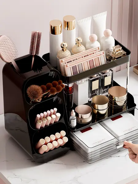 UFORU Bathroom Countertop Organizer—Your all-in-one vanity storage solution. Easy to install and clean, it features a sturdy metal frame and is ideal for storing cosmetics, skincare products, and bathroom essentials. cosmetic organizers, jewelry boxes.
