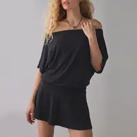 FISOEW  Sports 2026 Summer Spring Women's dresses,  Draped  Off-The-Shoulder Mini Dress,suitable for beach vacations and leisure holidays, party dresses. Fit Casual Black Style Womenswear,summerwins,summeroutfits,vacationoutfits,beachoutfits