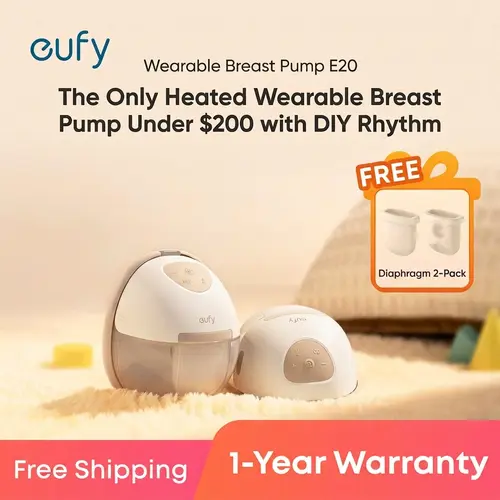 [LIVE] eufy E20 Heated Wearable Breast Pump, 3 Heat Levels, Hands-Free Breast Pump with Innovative HeatFlow, Optimized Rhythm via App, Hospital-Grade Suction, Leakproof, Ultra-Slim and Quiet for in-Bra Use