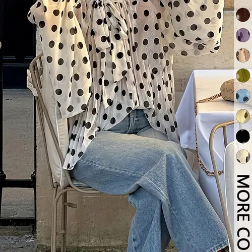 1 Piece Women Polka Dot Blouse High Neck Tie Back Cutout Long Sleeve Sheer Shirt Elegant Chic Slim Fit Casual Daily Street Party Club Going Out Fashion See Through Top For Ladies Spring Summer Layering Commute Vacation Wear