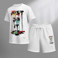 Men's Letter Limit Print Drawstring Shorts Set For Spring/Summer. A Casual Summer Outfit, Including A Short-Sleeved Shirt And Shorts, Suitable For Everyday Wear And Sports. A Two-Piece Set For A Relaxed And Energetic Lifestyle.