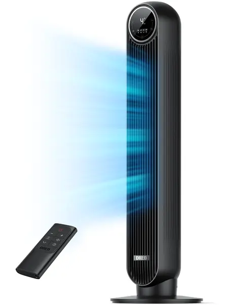 dealsforyou|DREO Tower Fan for Bedroom, 2026 Upgraded DC Motor, 28ft/s High Velocity, 20dB Ultra Quiet Standing Fan, 8 Speeds & 4 Modes, 90° Oscillating Bladeless Floor Fan for Indoor Use, with Remote Control, Black