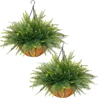 2 Set Artificial Hanging Fern Plants Outdoor Fake Hanging Ferns Planter, Includes Hanging Flower Basket And Artificial Fern, UV Resistant Faux Fern Plant Basket For Outdoors Patio Garden Home Decor summerwins