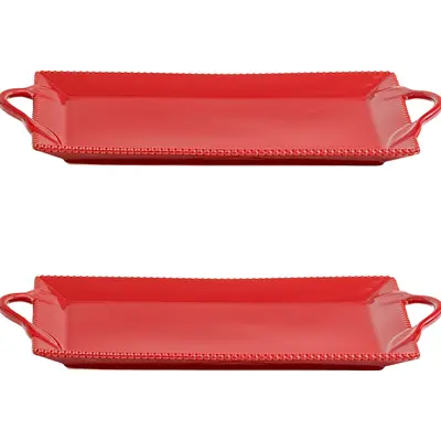 10 Strawberry Street Set of 2 Beaded Leaf Handle Serving Tray