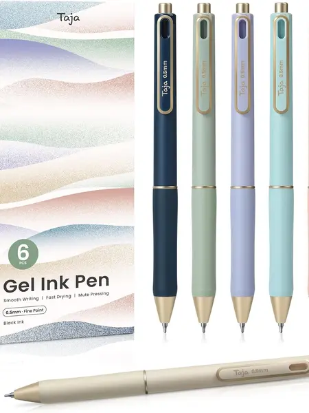 Gel Pens, 6 Pcs Quick Dry Black Gel Ink Pens, 0.5mm Fine Point Smooth Writing Pens for Journaling and Note Taking, Cute Aesthetic Pens for Women & Men-Pastel