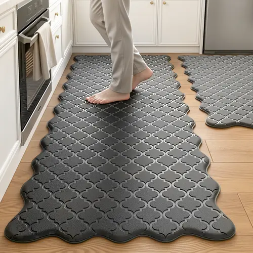 Tyrot 2PCS Waterproof Anti-Fatigue Kitchen Rugs Sets, Cushioned Bi-Color Curvilinear Antislip All-Surface Washable Floor Rugs, Bi-Color Kitchen Rugs Irregular Design Rug