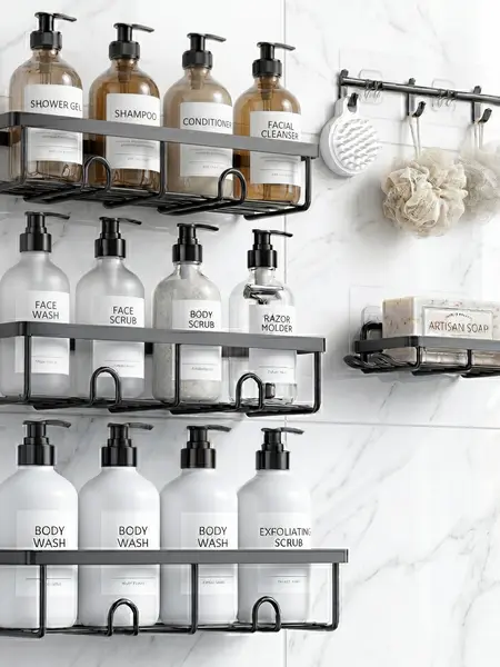 【mid year sale】Rustproof Black Shower Caddy Set bathroom towel Stainless Self-Adhesive Steel summerwins