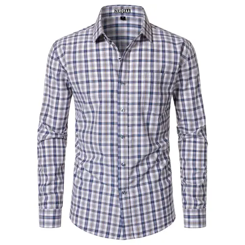 ZEROYAA Men's Plaid Long Sleeve Dress Shirt Formal Gingham Slim Fit Button Down Shirts with Lightweight Casual Classic Birthday Fashion