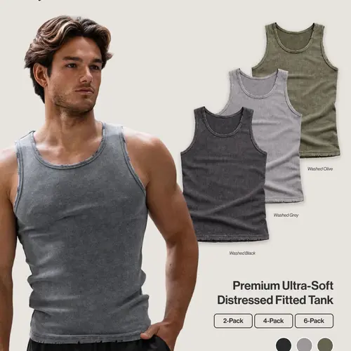 Haus | Premium Ultra-Soft Cotton Distressed Fitted Tanks