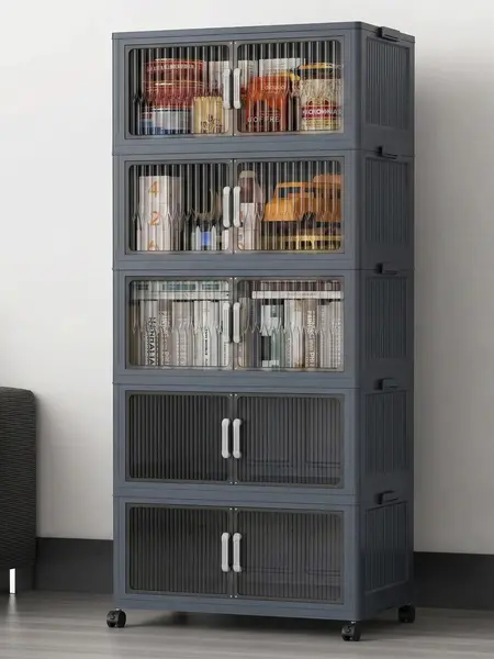 5 Tier Stackable Plastic Storage Bins with Lids , Collapsible Closet Organizers and Storage with Wheels for Living Room,Office,Dorm
