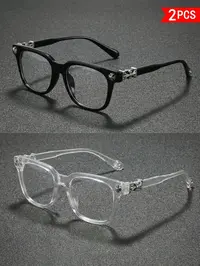 Fashion Square Frame Blue-Light-Blocking Glasses, Cross Flower Rivet Design, Ultra-Light Frame, Retro Street Style, Unisex Eyeglasses for Computer and Phone, Fashionable Frames Glasses, Lightweight Glasses, Stylish Trendy Eyewear
