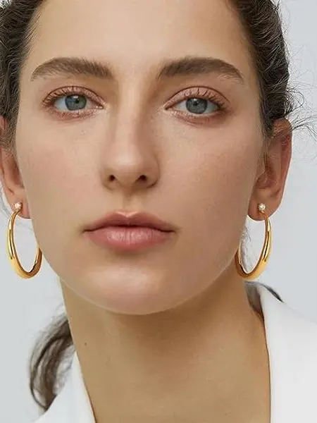 Earrings for Women, Native Big Earrings, Trendy 14K Gold Plated Large Open Hoops, Bold Statement Minimalist Big Gold Stud Hoops, Lightweight fashion ear jewelry, versatile daily outfit accessories to elevate your look