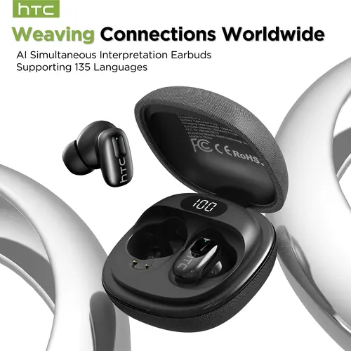 HTC NE75 Wireless Earbuds, 40H Playtime Bluetooth 6.0 Headphones, Active Noise Cancelling, ENC Clear Call, HiFi Stereo Sound, IPX5 Waterproof for Sports, Work & Travel